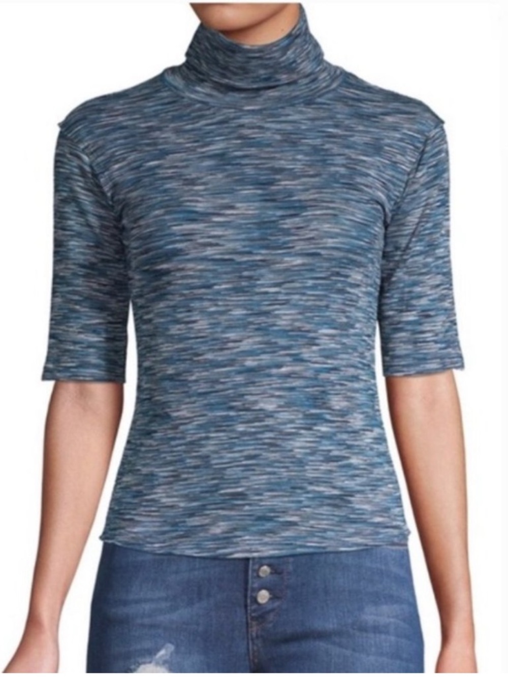 Free People Sunshine Space Dye Turtleneck Top Blue M Half Sleeve